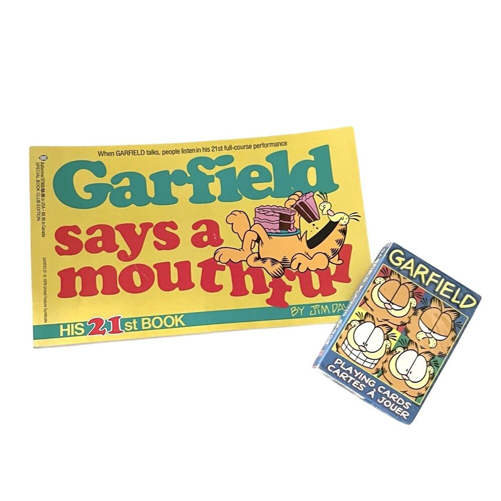 VINTAGE Garfield LOT Playing Cards & Garfield Says A Mouthful Book NEW 1933-30